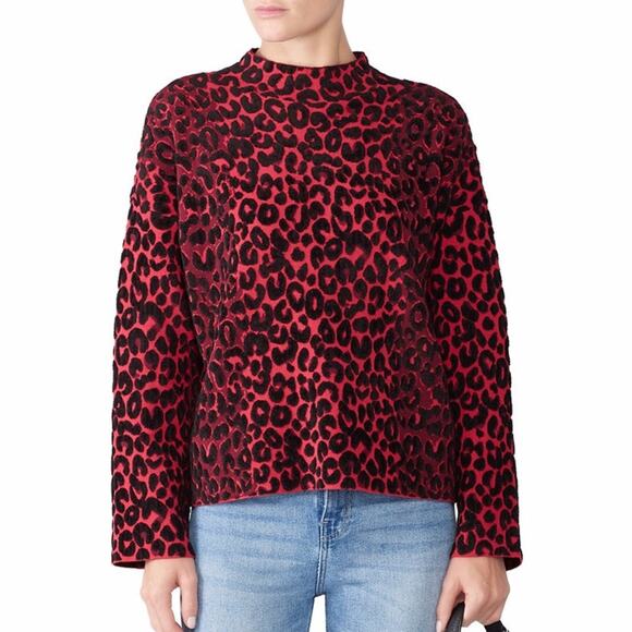Milly Textured Cheetah High Neck sweater red black - M/L - Picture 1 of 11